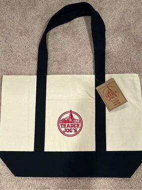 Trader Joe's Large and Canvas Tote Bag in Navy and Cream